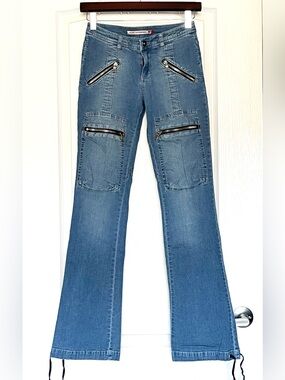 Vintage Guess USA Y2K Low Rise Flare Cargo Jeans Multi Zip Utility 26 Gorpcore